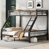 Twin XL Over Queen Bunk Beds for Adults and Teens, Heavy-Duty Metal Bunk Bed Frame with Ladder and Slats Support for Boys Girls,Space-Saving Design,Noise Reduced,Black MoproBeti