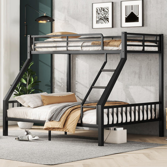 Twin XL Over Queen Bunk Beds for Adults and Teens, Heavy-Duty Metal Bunk Bed Frame with Ladder and Slats Support for Boys Girls,Space-Saving Design,Noise Reduced,Black