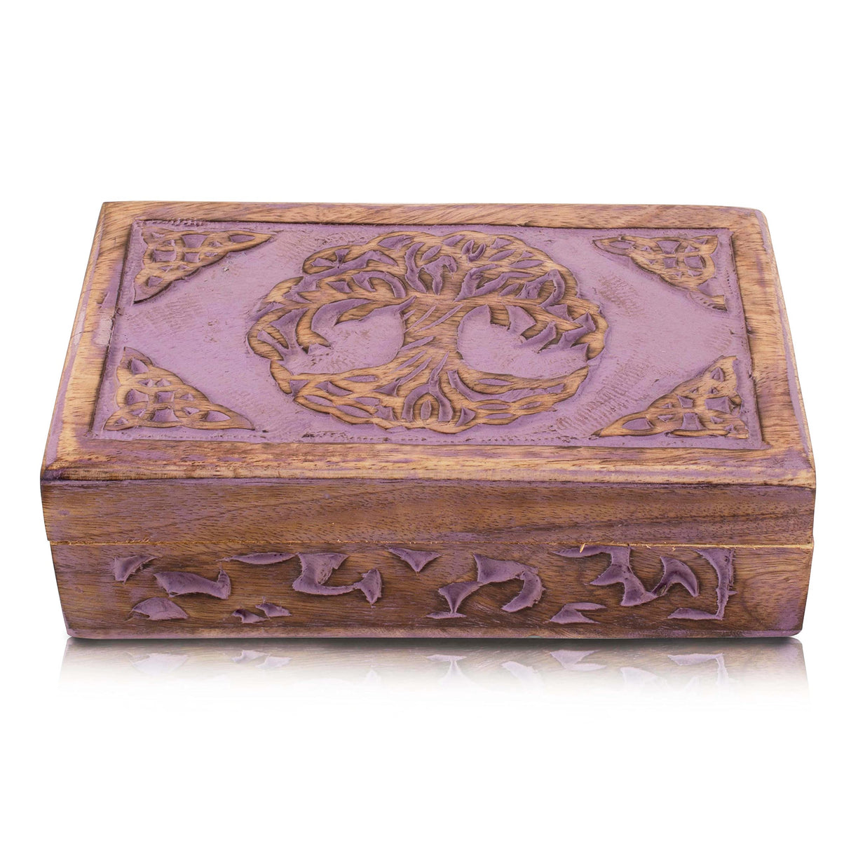 Great Birthday Gifts Handmade Decorative Wooden Jewelry Box Tree Of Life Carving Jewelry Organizer Keepsake Box Treasure Chest Trinket Holder Watch Box Storage Lock Box Housewarming Gift (Violet) The Great Indian Bazaar