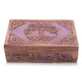 Great Birthday Gifts Handmade Decorative Wooden Jewelry Box Tree Of Life Carving Jewelry Organizer Keepsake Box Treasure Chest Trinket Holder Watch Box Storage Lock Box Housewarming Gift (Violet) The Great Indian Bazaar