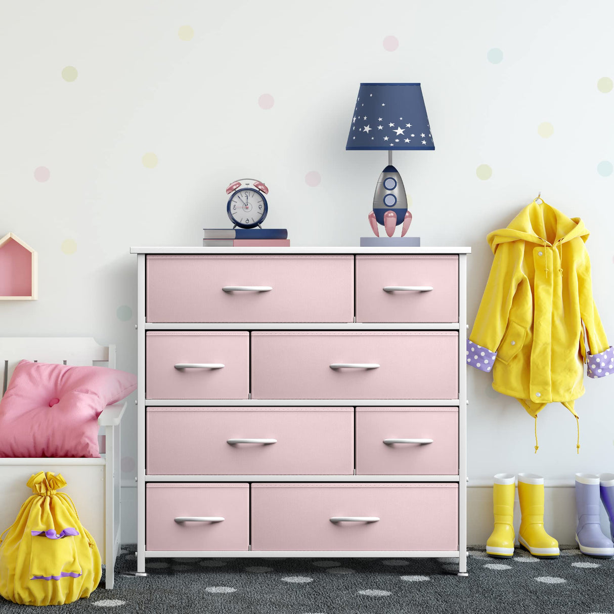 Sorbus Dresser with 8 Drawers - Furniture Storage Chest for Kid’s, Teens, Bedroom, Nursery, Playroom, Clothes, Toys - Steel Frame, Wood Top, Fabric Bins (Pink) Sorbus