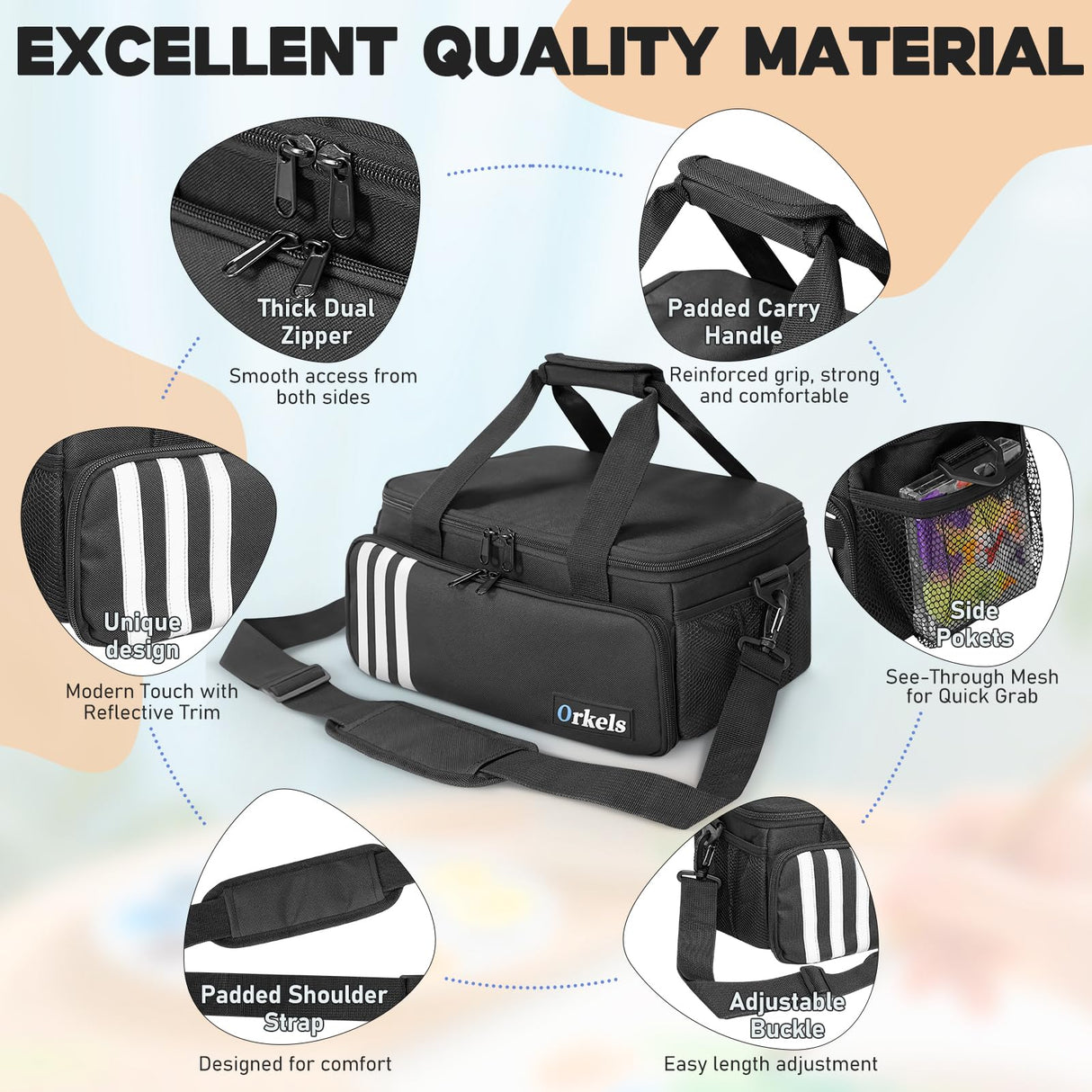 ORKELS Craft Paint and Marker Organizer, Acrylic Paint Storage Bag with Brush and Bottle Holders, Large Marker Carrying Case for Artists (Black) ORKELS