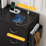 YITAHOME Drawers TV Stand for 65 inches with Power Outlets -Chest of Drawers Dresser with Side Organizer Bag Entertainment Center TV Console, Black YITAHOME