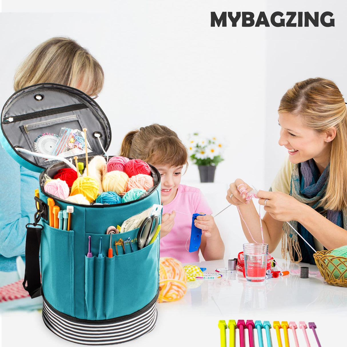 MYBAGZING Expandable Crochet Bag-Knitting Bag Yarn Storage Organizer - Yarn Bag and Crochet Tote, Yarn Holder for Crocheting, Crochet Accessories, Suppliers, Needles with Zipper Closure-Ideal Gift MYBAGZING