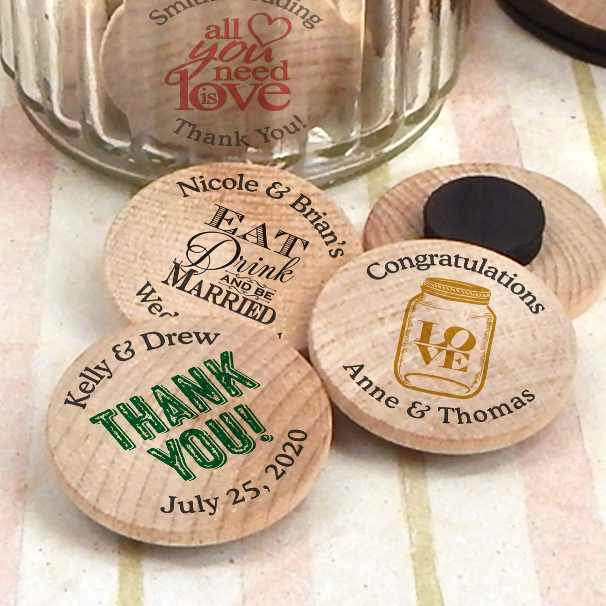 Personalized Wooden Wedding Magnets, Personalized Refrigerator Magnets, Save The Date Magnets (Set of 50) Ducky Days