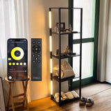 FENLO Fancy - LED Display Shelf with Dimmable Lights, LED Shelf Floor Lamps for Living Room, Sturdy Corner Shelf Curio Cabinet Display, Tall Floor Lamps with Shelves FENLO