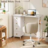 DAOUTIME Small Writing Desk with 4 Fabric Drawers, 35.4 Inch Computer Desk for Home Office, Simple PC Desk for Small Places, Kids Girls Teen Study Table for Bedroom Dorm, White DAOUTIME