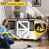 kepptory 47 inch XL Dog Crate Furniture with Top-Access Teasing/Feeding Doors, Farmhouse Wooden Decorative Dog Crates with Wheels, Chew-Resistant Dog Crates End Table for Medium&Large Dogs, White kepptory