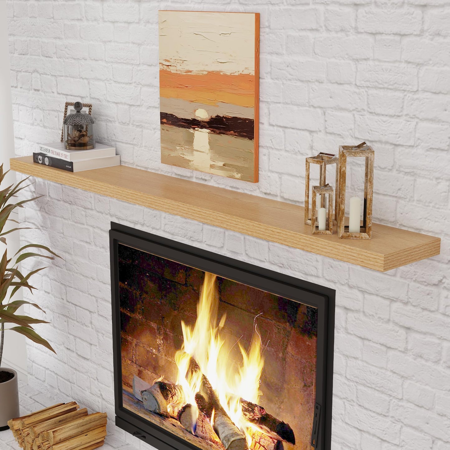 Oak Floating Shelves 72 Inch Long, 9.3" Deep Shelves Wall Mounted, 72"x9.3" Fireplace Mantel, Deep Storage Shelves for Home & Office, Rustic Large TV Stand - 9.3" D x 72" W x 1.5" H, 1 Pack