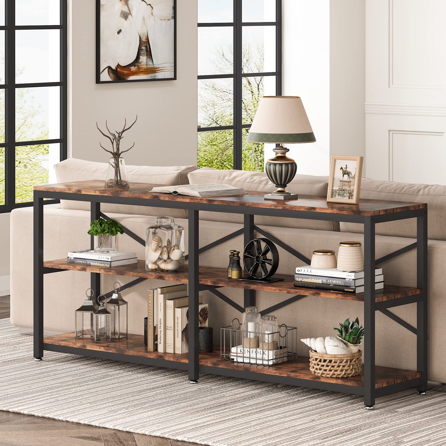 Tribesigns 70.9 Inch Industrial Console Table with Storage Shelves for Living Room and Entryway