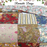 Cozy Line Home Fashions 100% Cotton Hand Piecing Real Patchwork Floral Plaid Country Farmhouse Reversible Quilt Bedding Set Coverlet Bedspread for All Seasons (Khaki Red, Queen - 3 Piece) Cozy Line Home Fashions