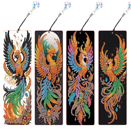 4 Pack Diamond Painting Bookmark Kits of Phoenix, Special Shaped Diamond Art Bookmarks with Pendant, DIY Handmade Crafts Home Office Supplies Reading Bookmark, Perfect Gift for Book Lovers Focart