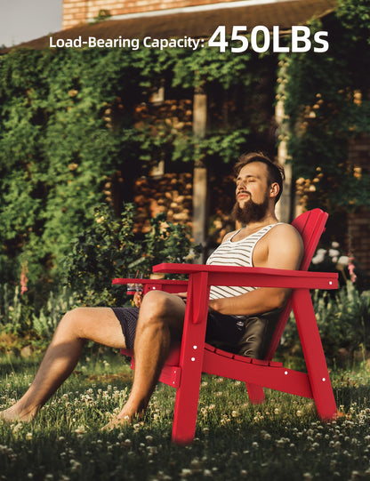 BUPPLEE Adirondack Chair - Durable HDPE Poly Lumber All-Weather Resistant, Oversized Balcony Porch Patio Outdoor Chair for Lawn, Backyard, Deck, Garden, Camping - Easy Installation, Red