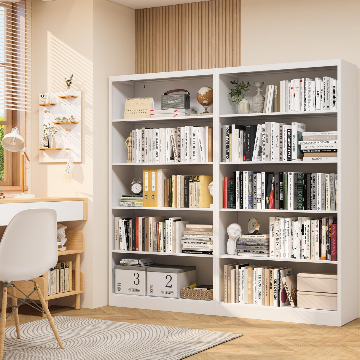 Book Shelf,5 Tier Metal Bookshelves,66" Tall Free Standing Bookcase with Adjustable Storage Shelves, Large Bearing for Bedroom Living Room Home Office,White Bookshelf (66" Bookcase) RpAosd