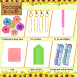 Bucherry 12 Pcs Flowers Diamond Painting Keychains 5d Spring Diamond Art Key Rings Sunflower Hanging Ornaments for DIY Craft(Rustic Style) Bucherry