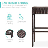 Best Choice Products 5-Piece Outdoor Wicker Bar Table Set for Patio, Poolside, Backyard w/Built-in Bottle Opener, Hidden Storage Shelf, Metal Tabletop, 4 Stools - Brown Best Choice Products