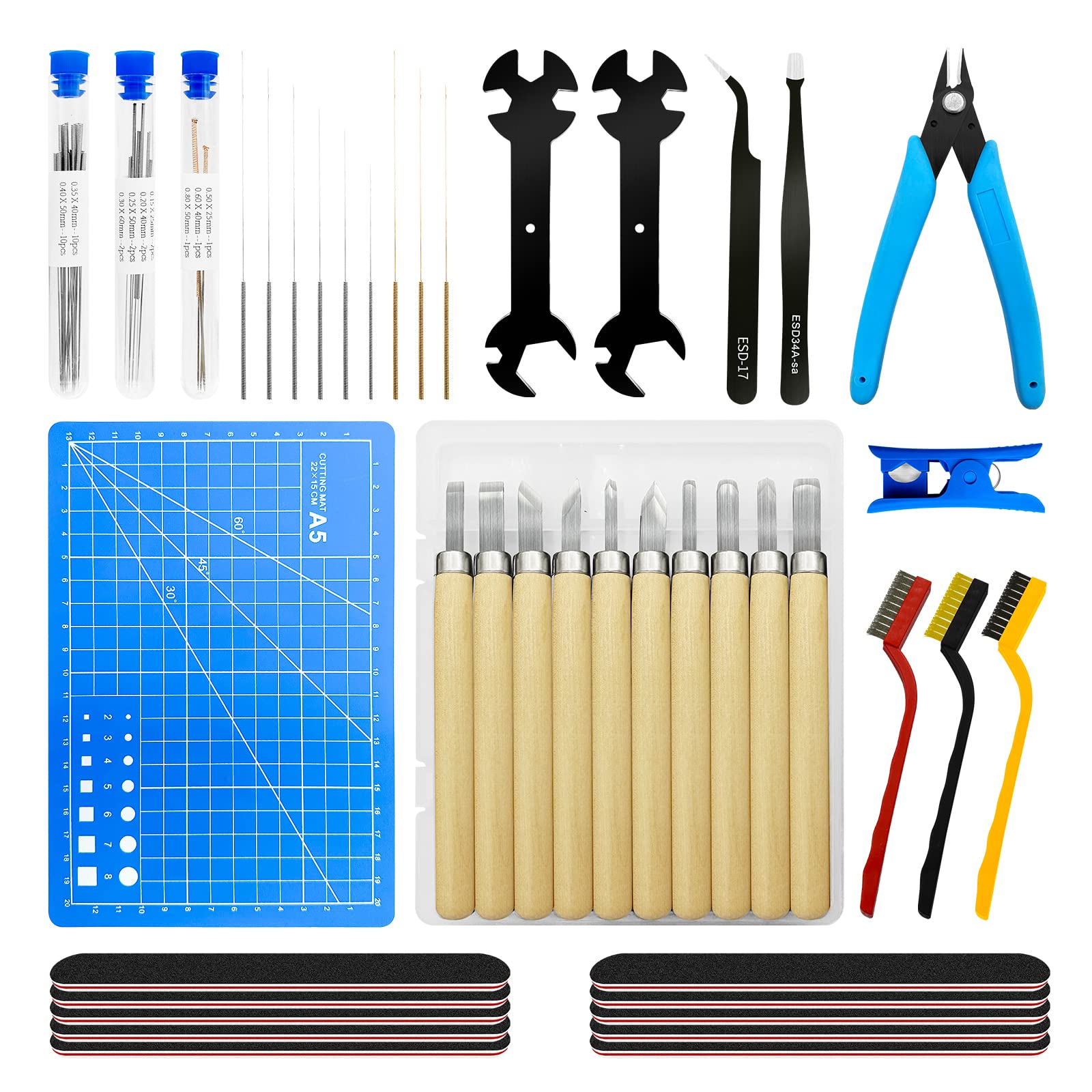 3D Printer Tool Kit, TIOPY 61Pcs 3D Printer Accessories for Cleaning, Removal Finishing Cutting, Includes Cleaning Needles,Tube Cutter,Tweezers,Pliers,Wrench, 3D Printing Tools for Bambu Lab/ - WoodArtSupply