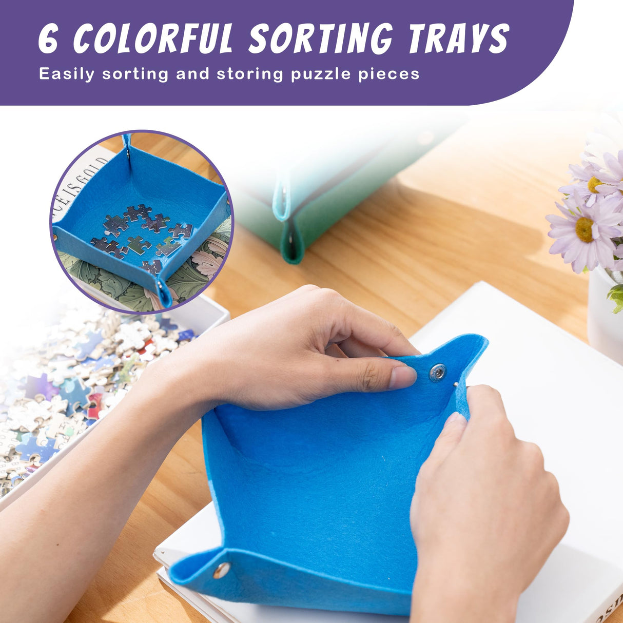 Tektalk Foldable Jigsaw Puzzle Board with 4 Angle Adjustable Bracket/Stand, Lightweight Portable Puzzle Mat Plateau with Wooden Easel, Foldaway Felt Puzzle Table, for Up to 1500 Pieces (Gray) Tektalk