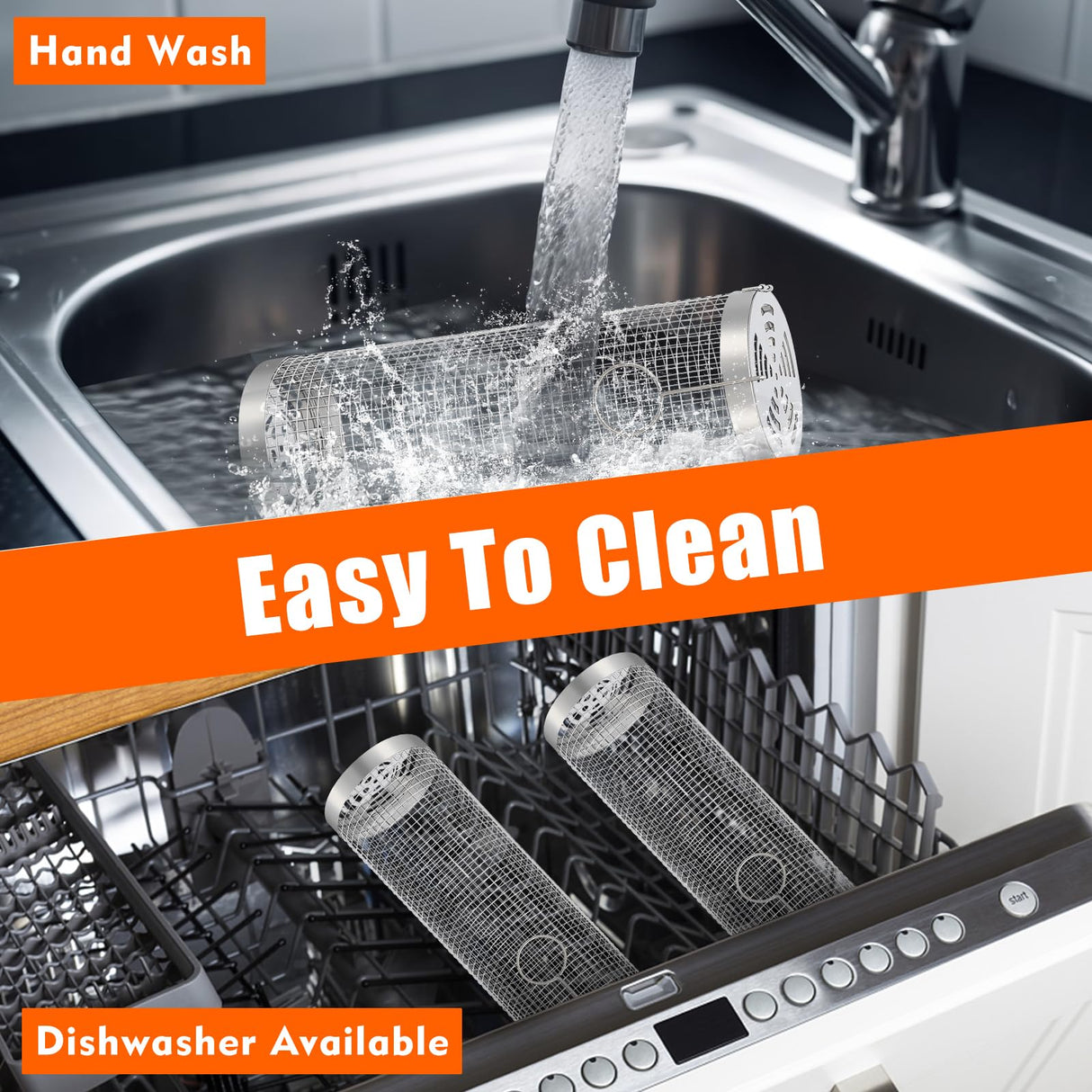 Rolling Grilling Baskets for outdoor grilling Set of 2, Stainless Steel Grill accessories set for Outdoor Grill, Grill Baskets Suitable for Vegetable,Fries,Fish, Shrimp, Grill BBQ Net Tube with Ossaag