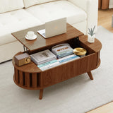 FurSch Wood Lift Top Coffee Table with Hidden Storage, 47.24" Oval Lift Table Top Curved Profile Design Conversation Table for Living Room, Office (Walnut) FurSch
