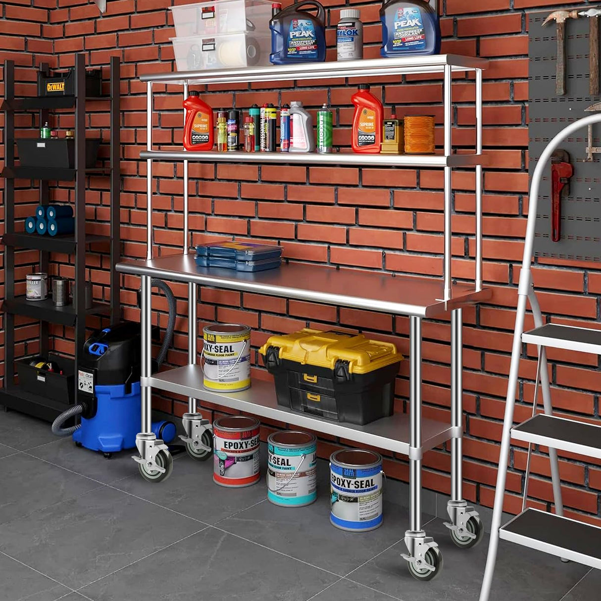 Besitu 4 inches Prep Table Wheels Set of 4, 1-1/2" Expanding Stem Caster with Side Brake for Stainless Steel Table, Cart, Furniture Legs, Commercial Kitchen Appliances, Workbench Besitu