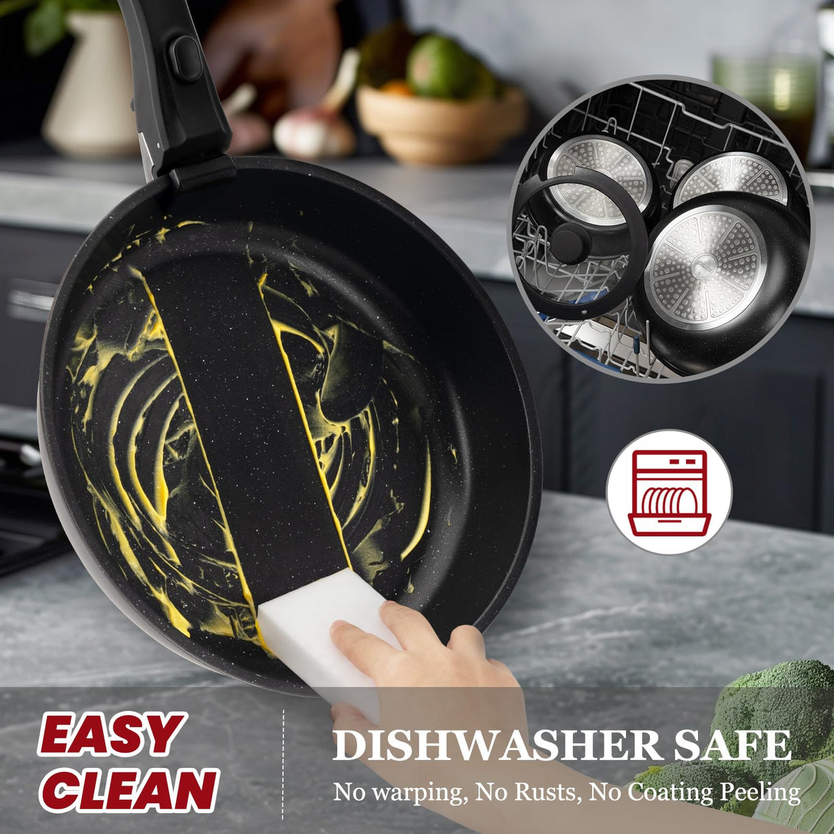 KIKCOIN 20 Pcs Pots and Pans Set Non Stick, Detachable Handle Cookware Sets Nonstick, Non Toxic Induction RV Kitchen Cooking Set with Removable Handles, Dishwasher/Oven Safe, Easy Clean (Black) Kikcoin