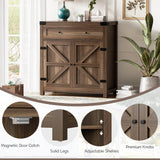 Flamaker Sideboard Buffet Cabinet with Storage, Farmhouse Coffee Bar Cabinet with 1 Drawer and 2 Barn Doors, Barn Door Console Table, Storage Cabinet for Kitchen, Dining Room, Entryway (Brown) Flamaker