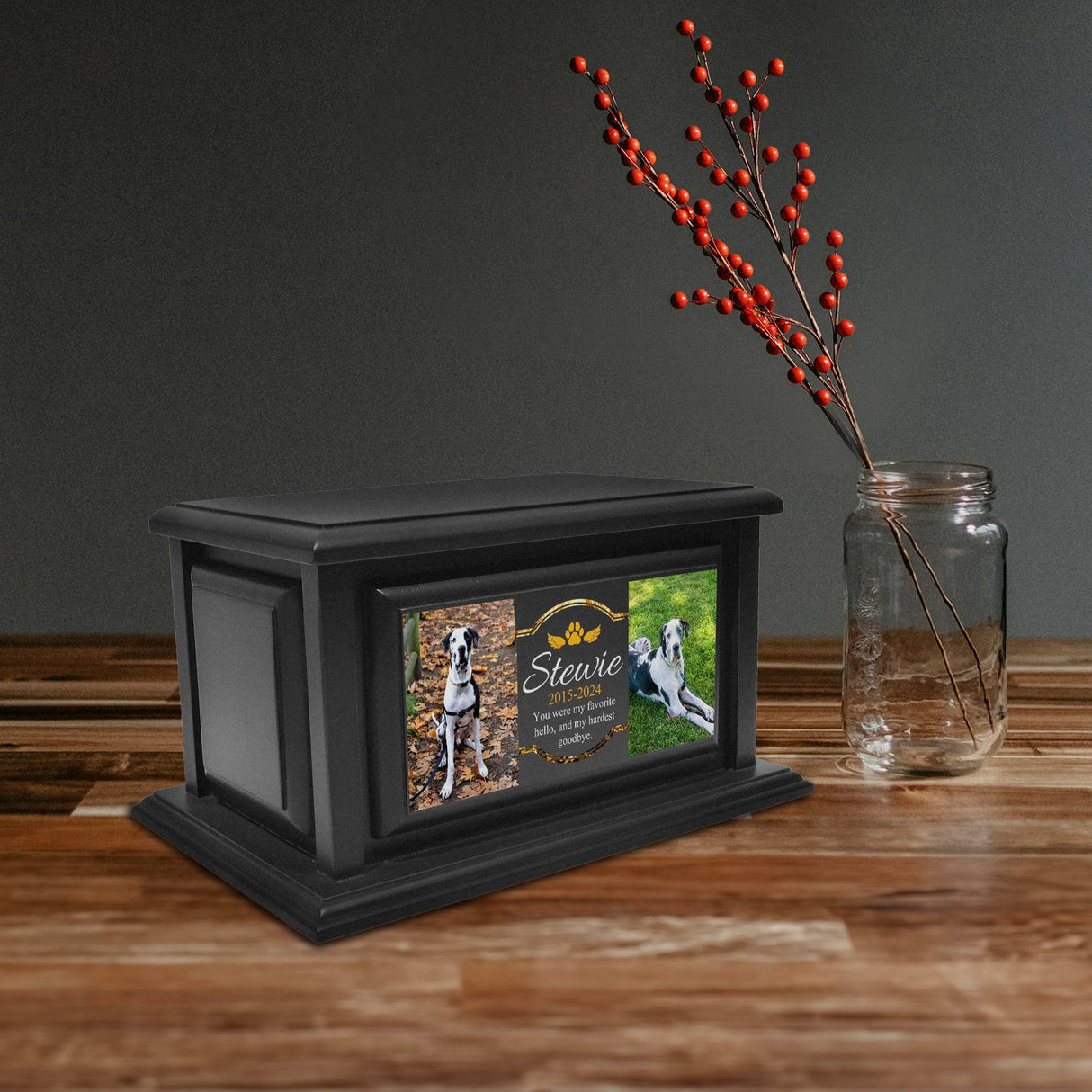 250lbs Personalized Pet Urns Made of Solid Pine Wood, Custom Urn Box for Dog Ashes, Large Burial and Cremation Urns for Dog Memorial, Black Wood Color (Design 1) Basic Fundamentals