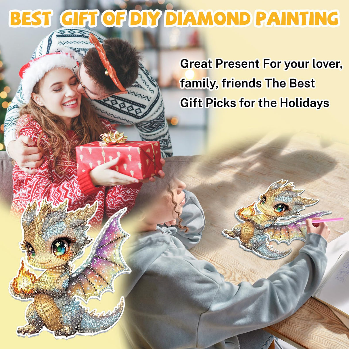 Bowetile Dragon Diamond Art Hanging Kits for Adults Kids, 5D Special Shape Diamond Painting Window Pendant Kits, Gem Art Suncatchers Painting Ornament for Home Garden Wall Decor Bowetile