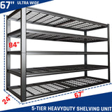 PMKES 67" W Garage Shelving Heavy Duty, 67" W x 24" D x 84" H, Adjustable 5 Tier Metal Shelves, Commercial Metal Shelf Rack, Industrial Shelving PMKES