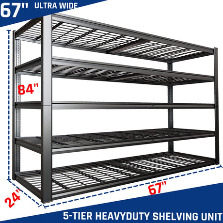 PMKES 67" Wide 5-Tier Garage Shelving Unit, 67" W x 24" D x 84" H, Heavy Duty Garage Storage Shelves,3500 LBS Capacity, Industrial Adjustable Shelves for Basement Warehouse PMKES