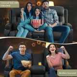 TUNYI Power Loveseat Recliner Sofa, Faux Leather Reclining Sofa with Console RV Reclining Loveseat Couch with USB/Outlet/Storage/Side Pocket/LED Light/Speaker (Black, Loveseat) TUNYI