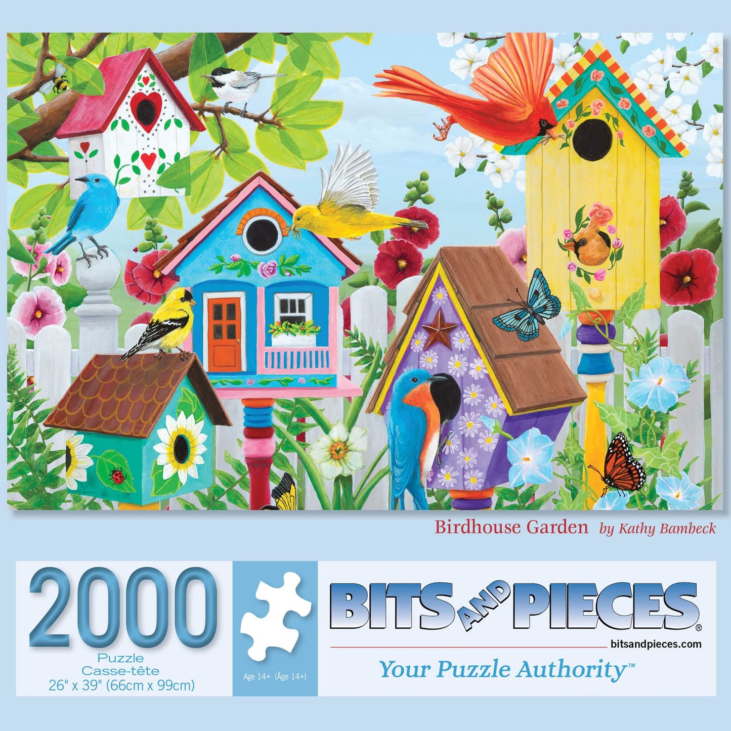 Bits and Pieces - 2000 Piece Jigsaw Puzzle for Adults 26" X 39" - Birdhouse Garden - 2000 pc Colorful Birds, Birdhouses, and Butterflies Jigsaw by Artist Kathy Bambeck - WoodArtSupply