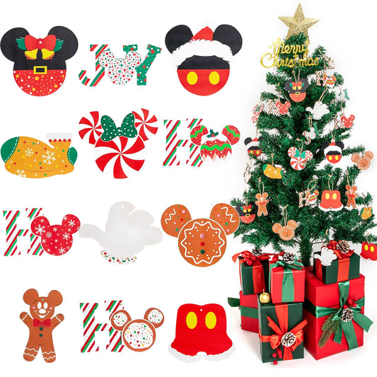 24pcs Christmas Tree Ornaments Set - Festive Wooden Mouse Christmas Decorations, Perfect Hanging Ornaments for Holiday Tree, Party, and Kids, Bulk Assorted Designs for a Charming Christmas Display