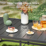 7 Pieces Patio Dining Set, 6 x Woven Rattan Chairs with Waterproof Cushion, 59" Rectangular Metal Dining Table with Umbrella Hole, Outdoor Table and Chairs Set for Backyard Lawn and Deck, Beige SUNSHINE VALLEY