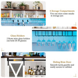 63 Inch Farmhouse Coffee Bar Cabinet with LED Lights, Wine Bar Cabinet with Storage, Kitchen Buffet Hutch with Sliding Barn Door, 15-Bottle Wine Rack, 4 Hooks & Glass Holder, Adjustable Shelves, White CayugaCrekrd