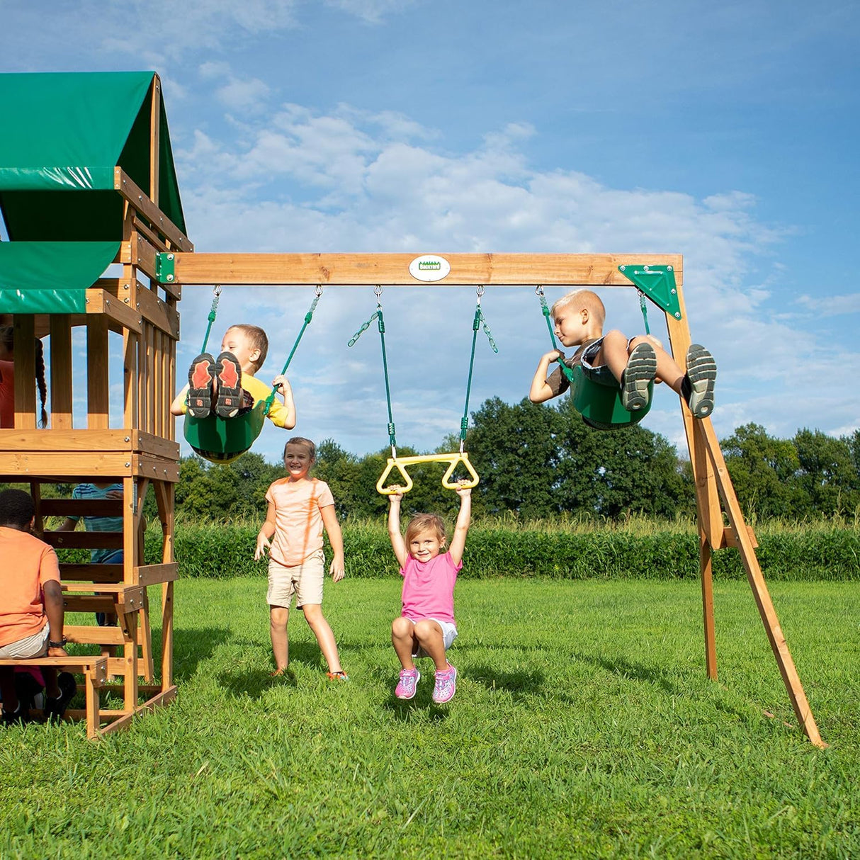 Backyard Discovery Belmont All Cedar Wood Playset Swing Set Green Backyard Discovery