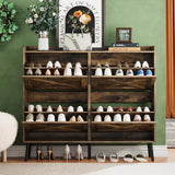 Maupvit Large Shoe Cabinet with 4 Flip Drawers, Freestanding Shoe Organizer with Metal Drawer Bracket for Entryway, Narrow Shoe Rack Cabinet, 5 Sturdy Legs, Rustic Brown Maupvit