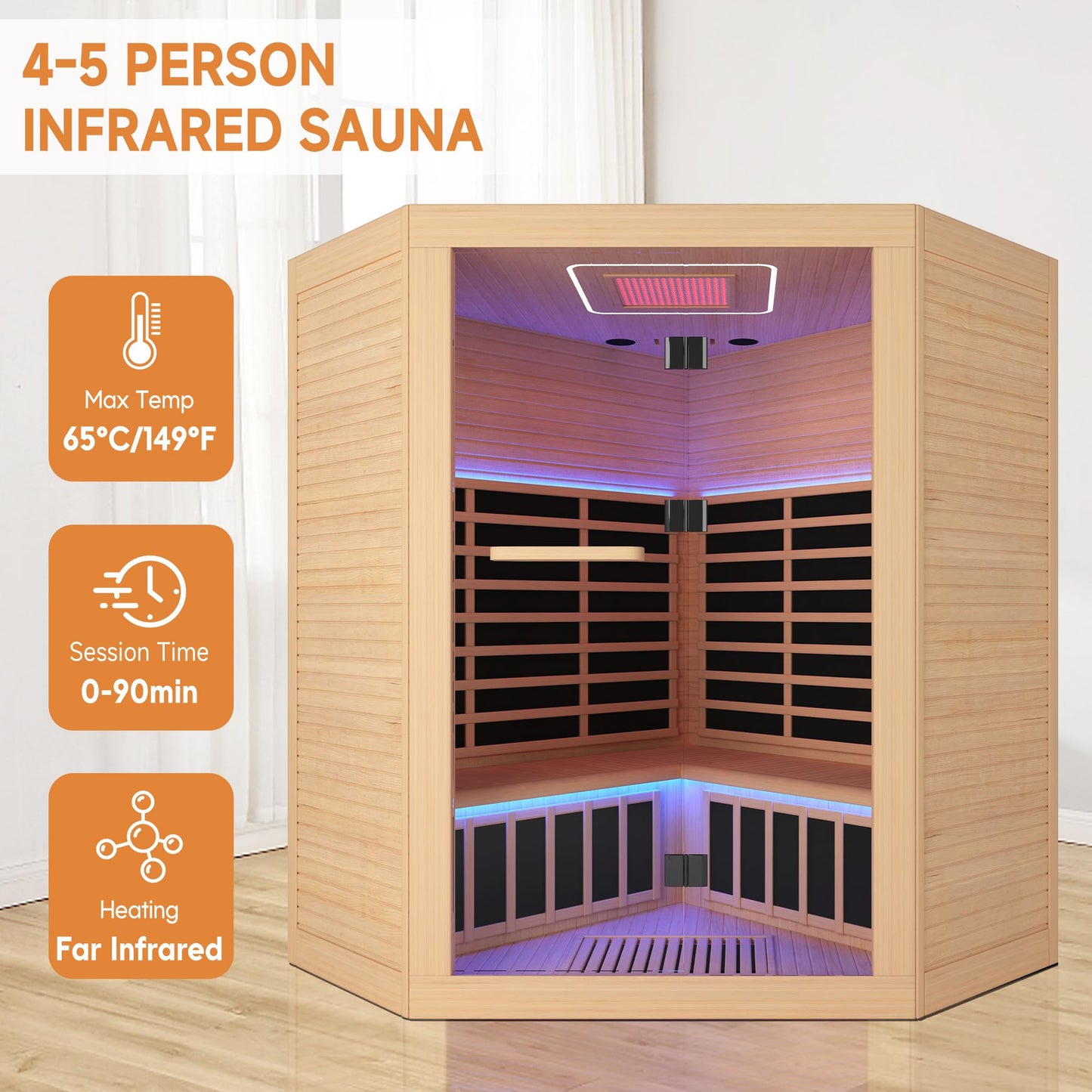 Sauna Infrared Far Infrared Sauna for Home Low EMF Dry Sauna for 3-5 person with Hemlock Wood Sauna for Home 4 Person Infrared Sauna Indoor Sauna in Home Large Sauna 2400W with Bluetooth Speakers