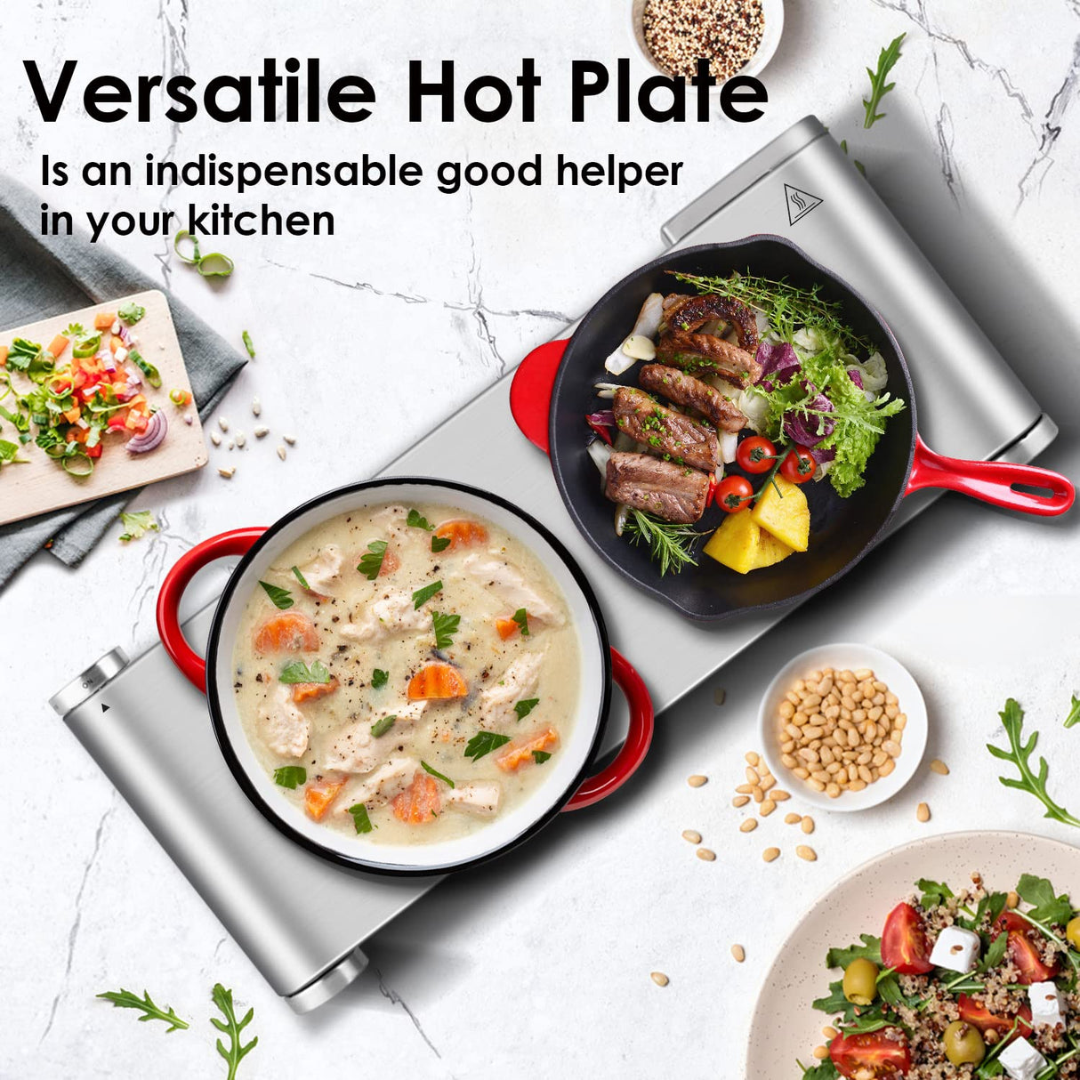 CUSIMAX Hot Plate, Electric Double Burner, 1800W Cast Iron Countertop Cooktop, Portable for Cooking, Compatible for All Cookwares, Easy Clean, Upgraded Version CUSIMAX