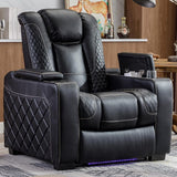 CANMOV Electric Power Recliner Chair with Ambient Lighting, Faux Leather Dual Motor Power Home Theater Seating with Adjustable Headrest, Hidden Arm Storage,Cup Holders,USB Ports (Single, Black) CANMOV