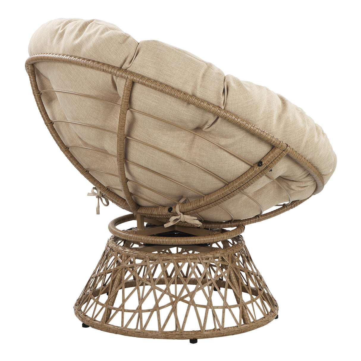 OSP Home Furnishings Wicker Papasan Chair with 360-Degree Swivel, Natural Frame with Cream Cushion OSP Home Furnishings