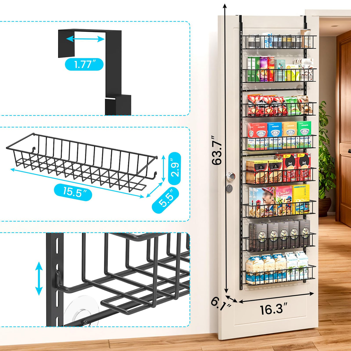 ElegantArray 8-Tier Pantry Door Oragnizer, Over The Door Pantry Organizer Rack and Storage, Hanging Spice Rack Shelves Door, Home Office Laundry Room Bathroom & Kitchen Organization Essentials Metal ElegantArray
