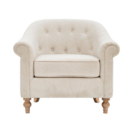 Martha Stewart Fayette Accent Chair for Living Room Bedford Collection, Tufted Back, Traditional Rolled Arms, 6" Thick Removable Cushion, Modern Farmhouse Furniture Bedroom Chair, 35" Wide Cream Martha Stewart