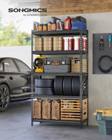 SONGMICS 5-Tier Storage Shelves, Heavy-Duty Garage Shelving, Adjustable Shelving Unit, Steel Shelf, Boltless Assembly, for Garage, Shed, 2,250 lb Load, 18 x 36 x 72 Inches, Ink Black UGLR453B01 SONGMICS