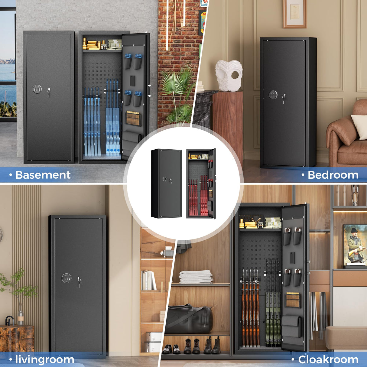 Greenvelly 10-14 Gun Safe for Rifles and Pistols,Quick Release Fireproof Gun Safe with Adjustable Shelves and Pockets,Locking Gun Cabinet with Rifle Rack for Home and Shotgun (Black) Greenvelly