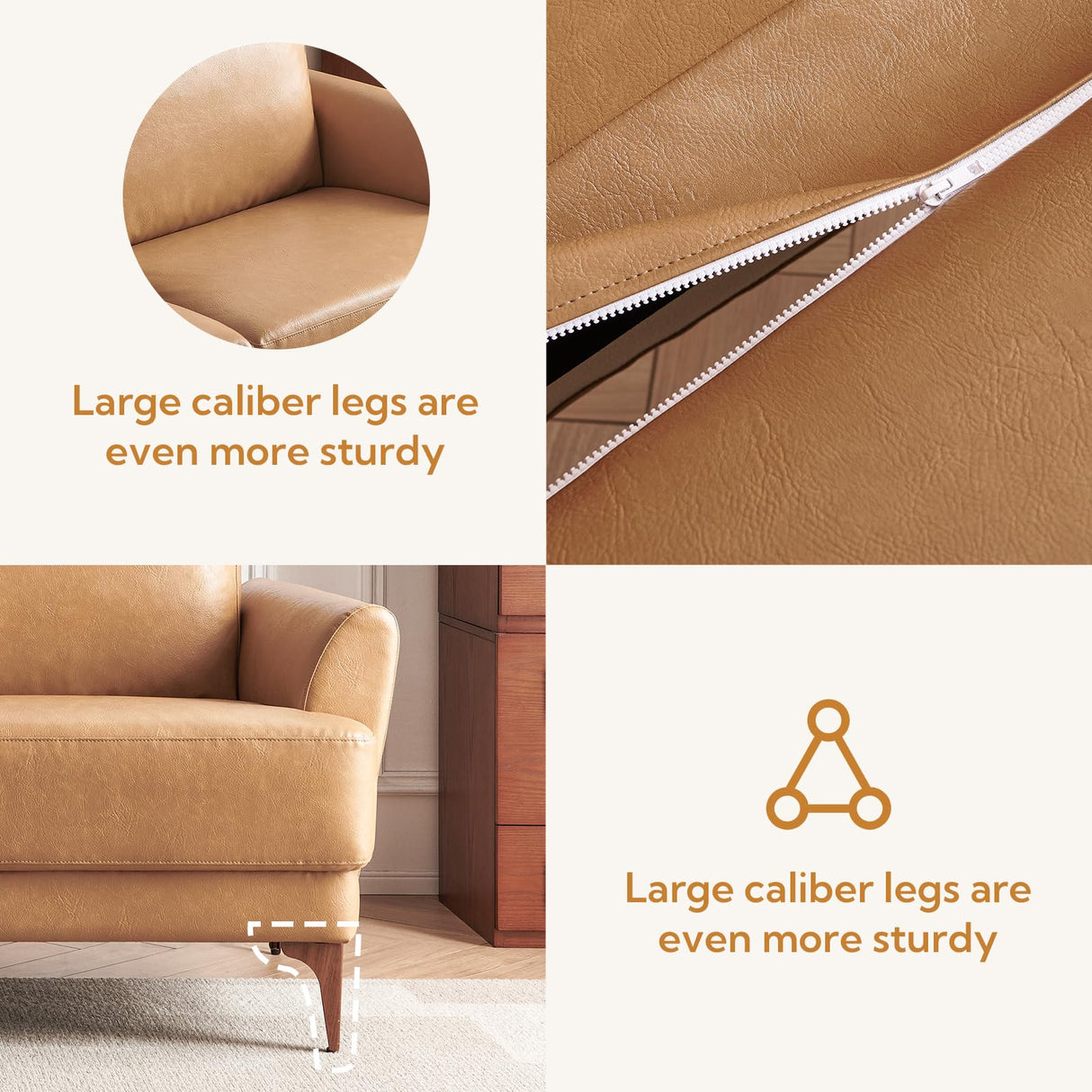 Atopston 63" Faux Leather Loveseat Sofa, Mid-Century Modern Decor 2 Seater Love Seat Couches, Comfy Armrest Small Couch with Wood Grain Legs for Living Room Apartment, Tan Leather Atopston