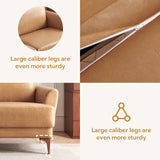 Atopston 63" Faux Leather Loveseat Sofa, Mid-Century Modern Decor 2 Seater Love Seat Couches, Comfy Armrest Small Couch with Wood Grain Legs for Living Room Apartment, Tan Leather Atopston