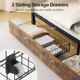 VINGLI Metal Bunk Bed Frame Twin Over Twin with 2 Drawers, LED Lights, Non-Slip Ladder, Full Length Guardrail, Charging Station, for Kids, Teens & Adults, Space-Saving, No Box Spring Needed, Black VINGLI