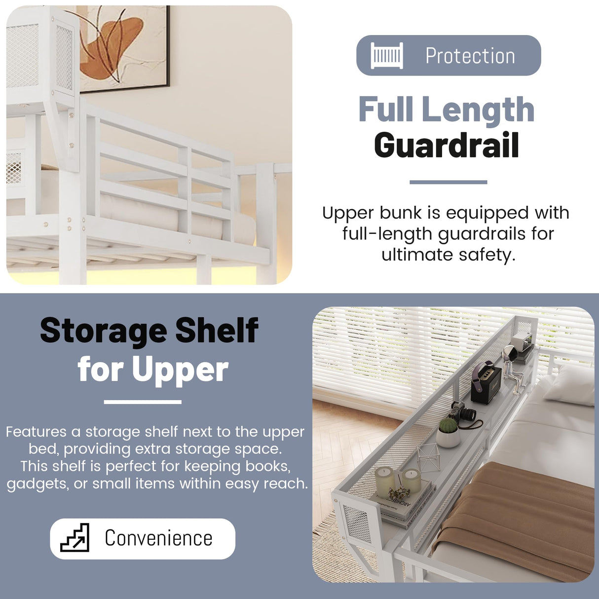 MoproBeti Queen Loft Bed with Desk and Stairs, Metal Lofts Bed Queen Size with Upper Storage Shelf, Gaming LoftBed with LED, Charging Station and Wardrobe for Teens, Adults,White MoproBeti